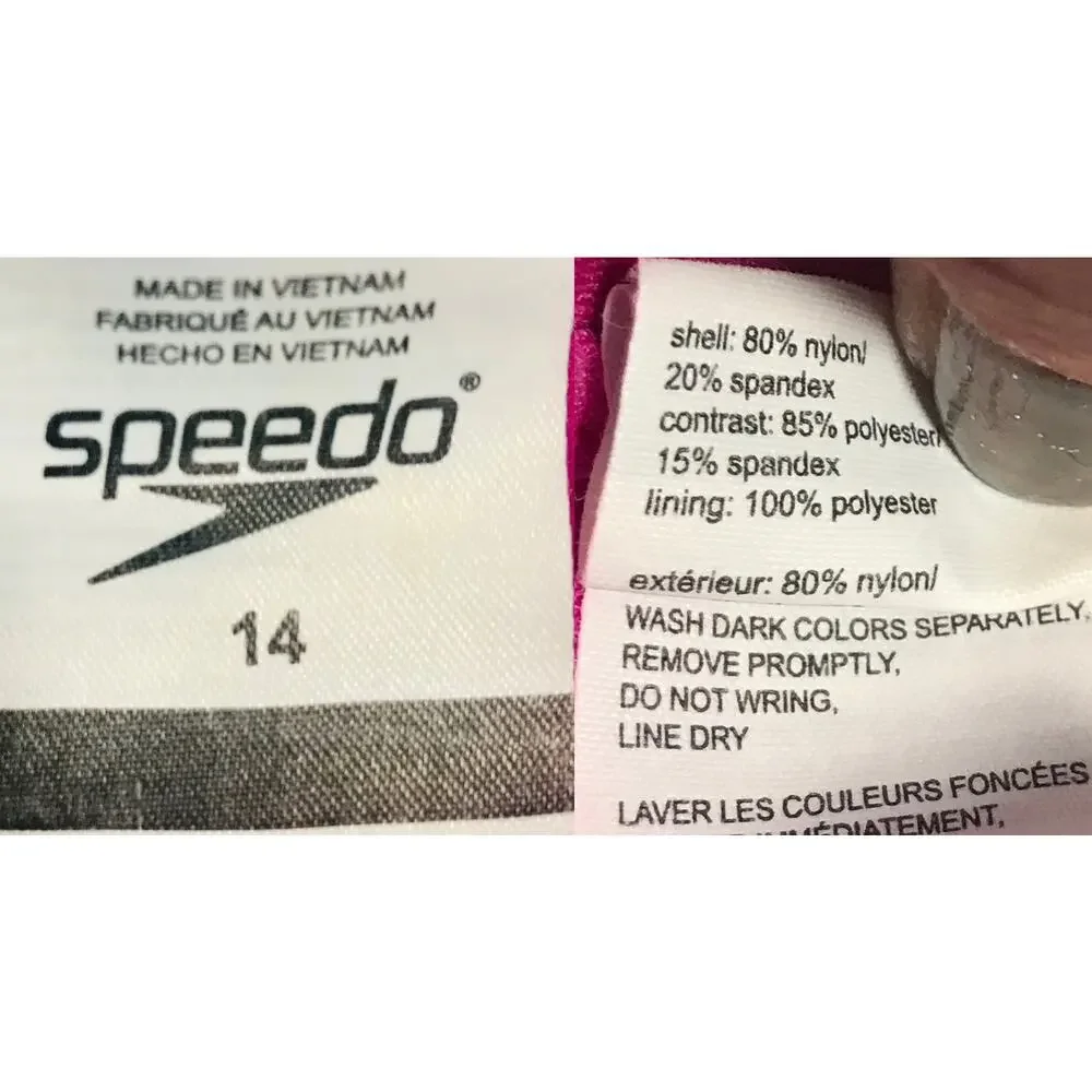 Speedo Swimwear Girll's One Piece Swimsuit Fuchsia Slimming Detail Size 14